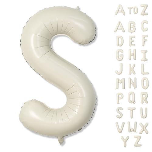 Giant Alphabet S Foil Balloons, Nude Cream White Custom Mylar Letters Balloon Birthday Decor, 40 Inch Helium Self Inflating Beige S Name Balloons Letter for Girls Baby Shower Party Decoration Supplies - color: Cream, size: Letter S