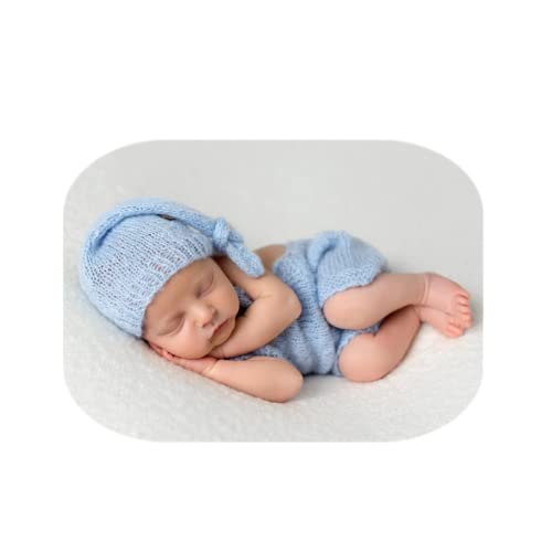 Fashion Cute Newborn Boy Girls Baby Costume Outfits Photography Props Hat Pants - color: Light Blue