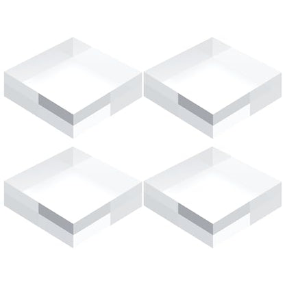 Acrylic Base Stand, 4 Pieces Acrylic Blocks for Display Square Cube Riser Display Pedestal Stands Large Clear Polished Cubes for Jewelry Ring Showcase Holder Base Collection (10.2*10.2*2.5CM) - size: 10.2*10.2*2.5CM