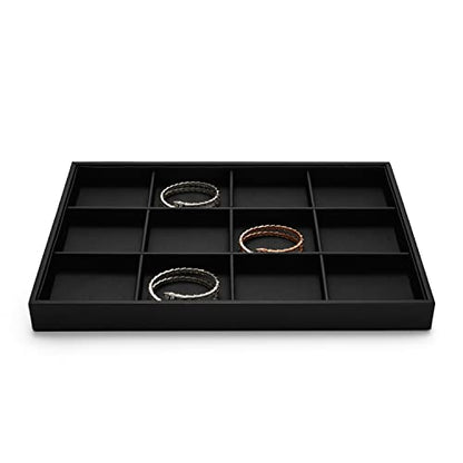 Black PU Leather Jewelry Display Flat Tray Ring Necklace Watch Organizer Display Tray (1 grid) - style: 12 Grids