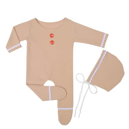Christmas Newborn Baby Photo Shoot Props Outfits Crochet Clothes Santa Claus Red Hat Pants Photography Props - color: Khaki