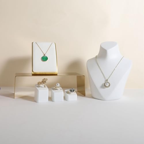 White Necklace display stand, Velvet Jewelry necklace display holder for selling, small metal earring neck storage organizer, online jewelry photography props【White】 - color: White
