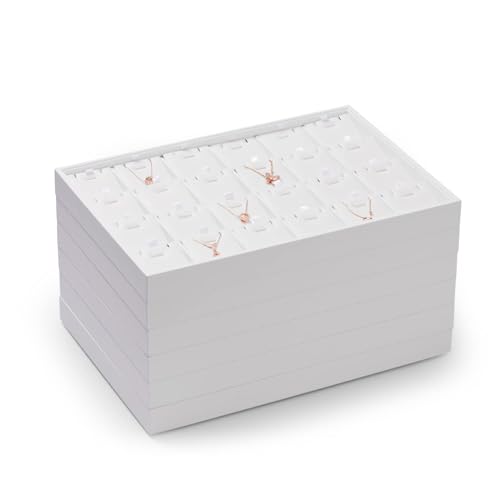 Oirlv Premium White Leather Stackable Jewelry Tray Ring Holder Organizer Showcase Ring Earring Display - color: White, size: Ring Tray