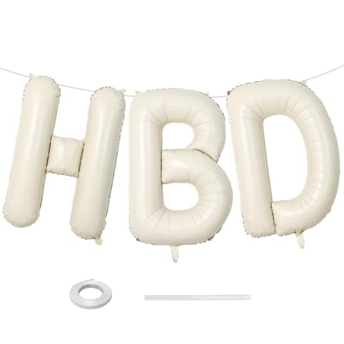 40 Inch Cream HBD Balloons for Boho Birthday Party Decorations, Giant Beige HBD Letter Foil Mylar Balloon Banner Helium Supported, Ivory White Sand Neutral Happy Birthday Sign for Girls Women Boys Men - color: Cream - Hbd