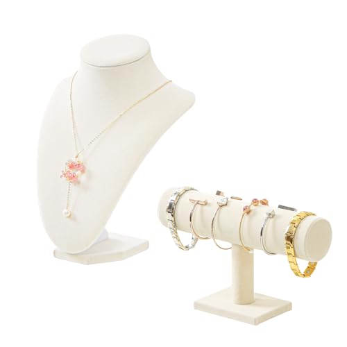 Julysky 2PCS Velvet Jewelry Holder Display, 3D Necklace Display Bust Necklace Stand,Bracelet Holder Stand, Bracelets, Bangles, Chains, Anklets, Necklace Holder for Retail Shops, Boutiques(Beige) - color: Beige