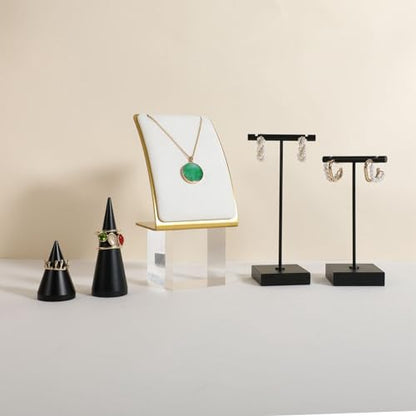 White Necklace display stand, Velvet Jewelry necklace display holder for selling, small metal earring neck storage organizer, online jewelry photography props【White】 - color: White