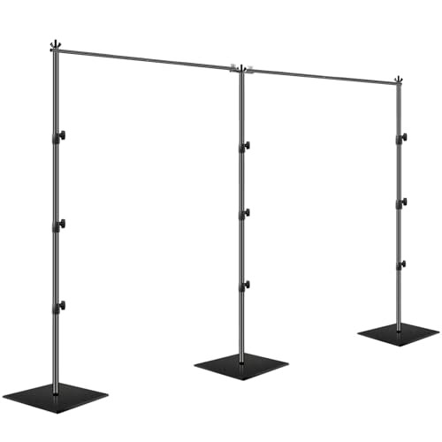 EMART 8.5x20ft(HxW) Photography Backdrop Stand for Parties, Adjustable Photo Pipe and Drape Background Back Drop Holder Frame Kit with Heavy Duty Metal Steel Base for Birthday Wedding - Black - size: 8.5×20ft
