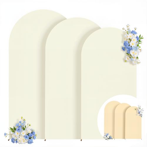 Wedding Arch Backdrop Cover Set of 3, Ivory and Champagne Double Color Arch Stand Covers, 6FT, 5FT, 4FT Spandex Fitted Arch Covers for Wedding Baby Shower Banquet Photography Background Decoration - color: Ivory+Champagne, size: 6FT,5FT,4FT
