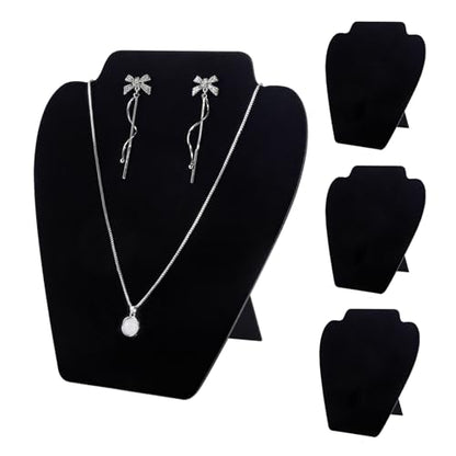 TENINYU Black Necklace Earring Jewelry Display Stand, 8 x 7 Inch Foldable Black Velvet Necklace Bust Easel Chain Holder Organizer Rack for Home or Store Show (4 Pack)