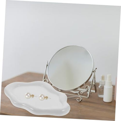 NUOBESTY Ceramic Jewelry Dish Cloud Shape Decorative Trinket Tray Ring Holder Smooth Edges Compact Organizer for Vanity Desk Photography Prop White with Speckled Design