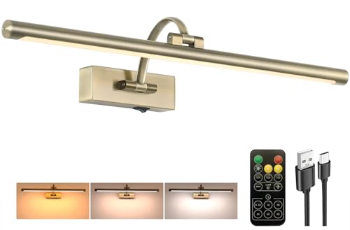 Tassuowell Antique Bronze Picture Light, 23.6 Inch Remote Control Painting Lights for Wall Cordless, 3CCT Dimmable Wall Lights for Pictures, Rechargeable Art Light for Pictures On Wall with Timer - color: Antique Bronze, size: 23.6inch