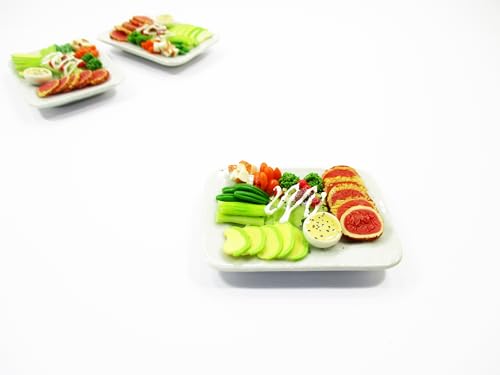 Dollhouse Miniatures Food Ham with Green Salad Ceramic Plate 1:6 Supply 15849