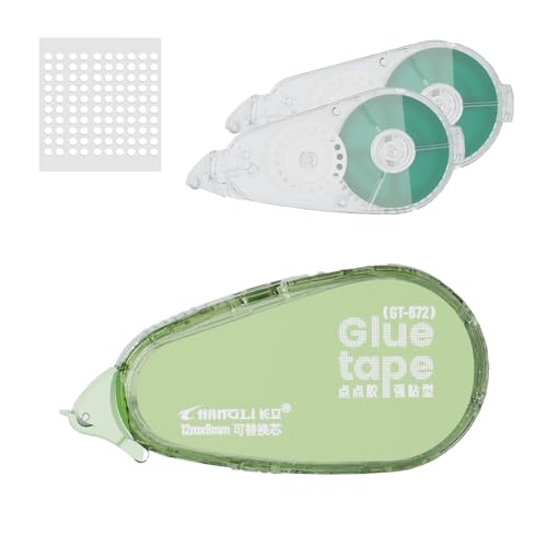 FUNSKY Refill Glue Tape for Scrapbook, 1 Bodies, 2 Refill, 100pcs Power Glue Points, 39 FT*1/4 in Double Sided Tape for Crafts, Scrapbooking Supplies, Adhesive Glue Runner for Gift Wrapping, Photo - color: Green, size: 3PACK