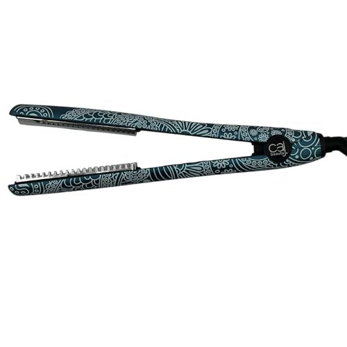 CAJ Beauty Flip & Bend Style Iron in Sapphire Paisley, Thermatru Technology, 1" Titanium Floating Teeth Comb, Automatic Shut-Off, Color-Coded LED Lights for Easy Temperature Indication - color: Sapphire Paisley