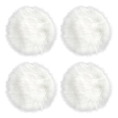 IVON 4pcs 15.5'' White Round Faux Fur Rug, Fluffy Soft Rug Cushion for Chair, Background for Nail Desk Photos - color: 4pcs White