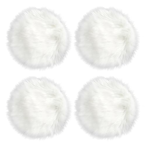 IVON 4pcs 15.5'' White Round Faux Fur Rug, Fluffy Soft Rug Cushion for Chair, Background for Nail Desk Photos - color: 4pcs White
