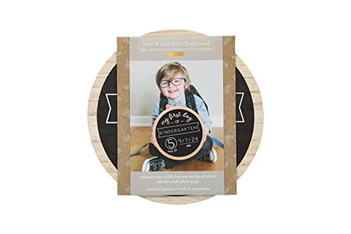 Kate & Milo Double Sided Back to School Board for Kids Girls Boys, My First and Last Day Chalkboard Sign, Preschool Kindergarten 1st Grade, Reusable Photo Prop for Pictures, Chalk Included - style: Wooden Round Chalkboard