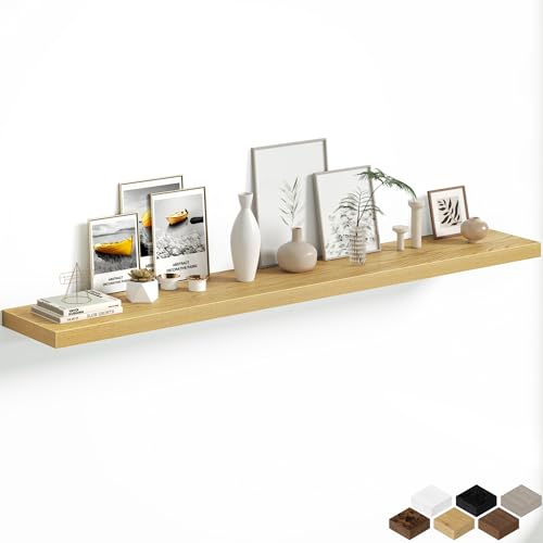 Fun Memories 72 Inch Floating Shelves, 12 Inch Deep Wall Shelf for Fireplace Mantel, Oak Deep Storage Shelves for Home & Office, Long Floating Shelf with Invisible Bracket, Set of 1 - color: Oak, size: 72 Inch, Set of 1