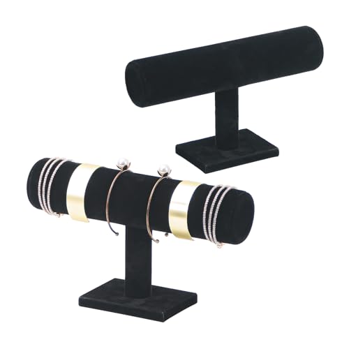 2 Pcs/Set Bracelet Holder Stand, Detachable Bracelet Display Holder Stand, Velvet Bracelet Watches Organizer Rack, Hovering T-Bar Necklace Jewelry Display Stand for Home or Store Selling Show - color: Black, size: Set2