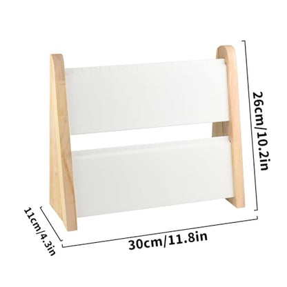 10.2'' x 10.7'' x 12.2'' Double-Deck Folding Wood Necklace Display Stand with Leather Mat Tabletop Jewelry Stand Storage (White) - color: White