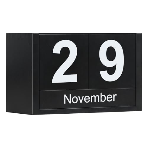 Wooden Block Calendar for Desk, Small Size Daily Desktop Perpetual Desk Calendar, Cute Date Display Desk Accessories for Home Office Decor, Teacher, Classroom, Reusable Yearly, Black - color: Black, size: Small Size