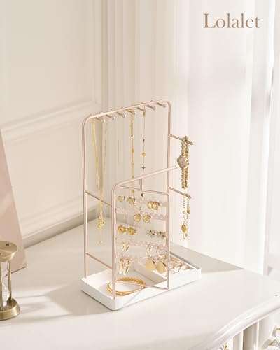 Lolalet Jewelry Organizer Stand, No Assembly Needed Display Storage with Rotating Earring Holder for Room Dorm Decor Necklace Bracelet Rings, Gifts for Mom Women Girls Mother's Day -Champagne - color: Champagne