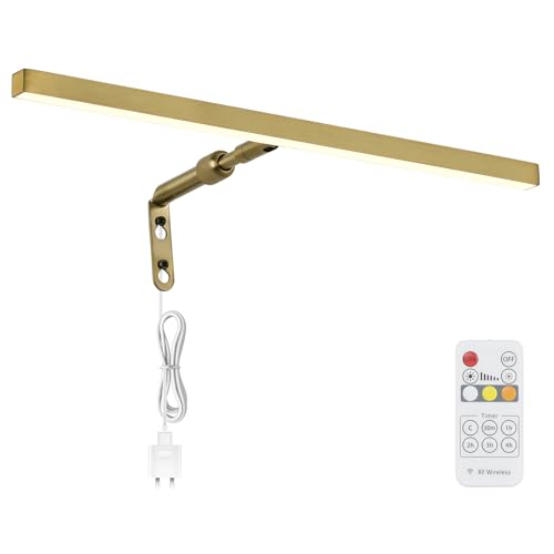 Brass Picture Lights for Paintings Plug in, 16" 4W Adjustable LED Gold Picture Light Art Light, Remote Control Gallery Painting Wall Light for Picture Display Dartboard Art Work (Gold) - color: Brass, size: 15.7inch,1 pack