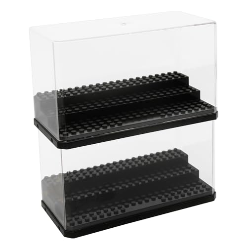 Acrylic Minifigure Display Case Stackable Action Figures Blocks Display Box, Clear Dustproof Display Case Box for Lego Lovers - color: Black, size: Medium 2 Pack