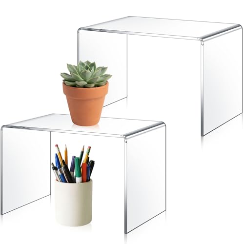 RattanView 2 Pcs 12 x 8 x 8 Inch Large Acrylic Risers Display Stands 5 mm Thick Acrylic Shelf Riser Showcase for Collectibles Jewelry Cupcakes Food Figures Perfume Cabinet(Clear) - color: Clear, size: 12 X 8 X 8 Inch, 5 Mm