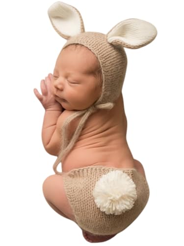 Newborn Baby Bunny Rabbit Crochet Knitted Photography Props Newborn Baby Outfits Diaper Costume - color: Off-white