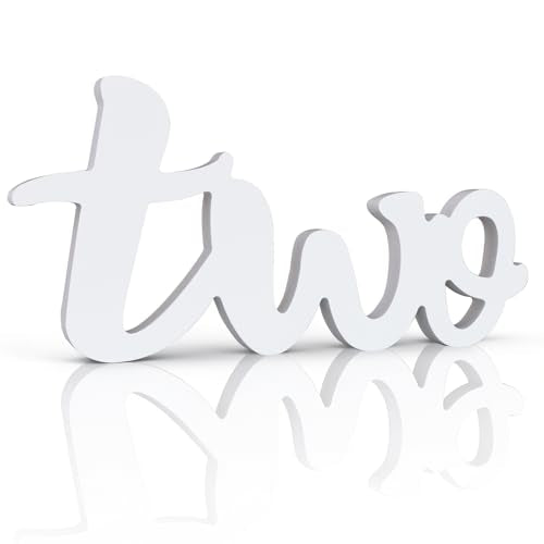 TONIFUL Two Wooden Sign Cutout Letter for 2nd Birthday Party Decorations Table Centerpieces for Second Birthday White Letter Wooden Photo Booth Props Party Decorations Supplies - style: Two