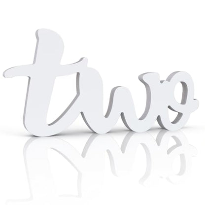 TONIFUL Two Wooden Sign Cutout Letter for 2nd Birthday Party Decorations Table Centerpieces for Second Birthday White Letter Wooden Photo Booth Props Party Decorations Supplies - style: Two