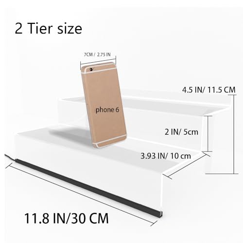 YMVV 12 Inch Acrylic Shelf for Perfume Organizer with LED Light, Large 2 Tier Cologne Organizer Tiered Riser Display Stand,Acrylic Display for Decoration and Organizer, Clear - color: LED+Clear+12IN+2 Tier