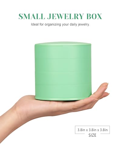 CONBOLA Jewelry Organizer, Small Jewelry Storage Box Earring Holder for Women, 4-Layer Rotating Travel Jewelry Tray Case with Lid for Bracelets Rings Bracelets - color: Green