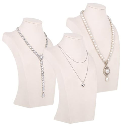 3 Pcs Jewelry Display Busts Velvet Necklace Display Stand Mannequin Holder for Necklace and Pendants Chain Organizer Jewelry Showcase for Selling, Trade Shows and Home Display (Beige)