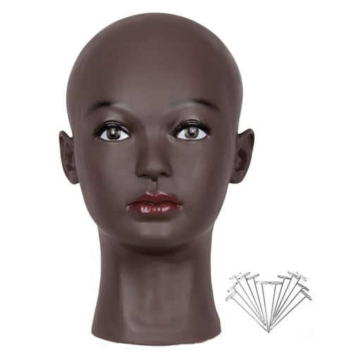 HAIRWAY Bald Mannequin Head Female Professional Cosmetology Training Head Bald Manikin Head for Wigs Making and Display Doll Head with Free T-pins (Black 21.5 Inch) - color: Female Bald Head 21.5“ Black