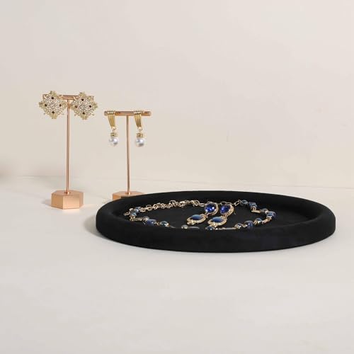 Velvet Jewelry Display Tray, Round Jewelry Organizer Plate, Empty Jewelry Showcase Tray for Necklaces, Bracelets, Rings, Earrings【Black-Large, 9.8 x 9.8 in 】 - color: Black, size: 9.8 x 9.8 in