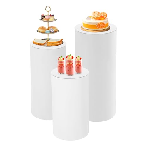 3 Pcs Round Cylinder Pedestal Stands White Thickened PVC Reusable Dessert Display Plinth Pillars for Party Weddings or Banquets 35.4''(L),29.5''(M),23.6''(S) - size: 35.4''(L),29.5''(M),23.6''(S)