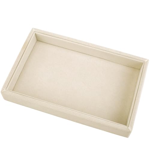 9" x 5.7" Velvet Jewelry Tray Jewelry Display Tray, Stackable Empty Plate Trays for Earrings Necklaces Bracelet Rings Display Showcase - Light Khaki - color: Light Khaki, size: Flat Tray 9"x5.7"