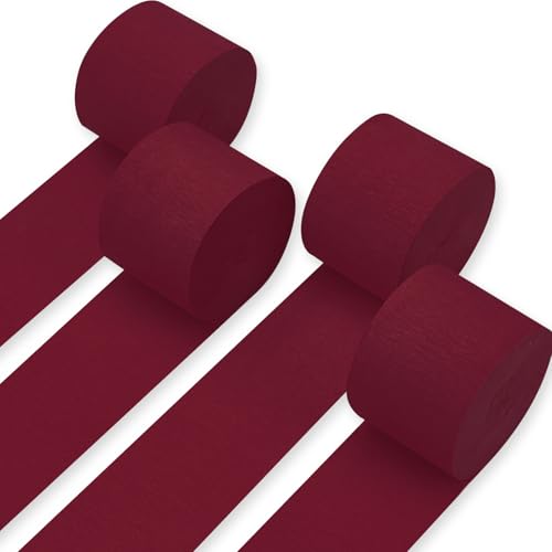 PartyWoo Burgundy Crepe Paper Streamers 4pcs 328ft Pack of Maroon Crepe Paper Streamers for Graduation Wedding Engagement Birthday Bachelorette Citizenship Strawberry Theme Party Decorations - color: Burgundy-9103