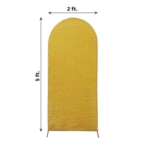 Efavormart 5ft Shiny Gold Spandex Fit Round Top Backdrop Frame Stand Cover, 2-Sided Metallic Sparkly Wedding Arch Cover - color: Gold, size: 5 FT