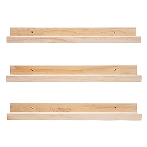 MBYD 24 Inch Floating Shelves Natural Wood Set of 3, Wall Mount Picture Ledge Wooden Wall Shelf for Home Decoration Nursery Book Shelves for Bedroom, Living Room, Office, Kitchen, 3 Same Dimensions - color: Natural, size: Set of 3 24 in