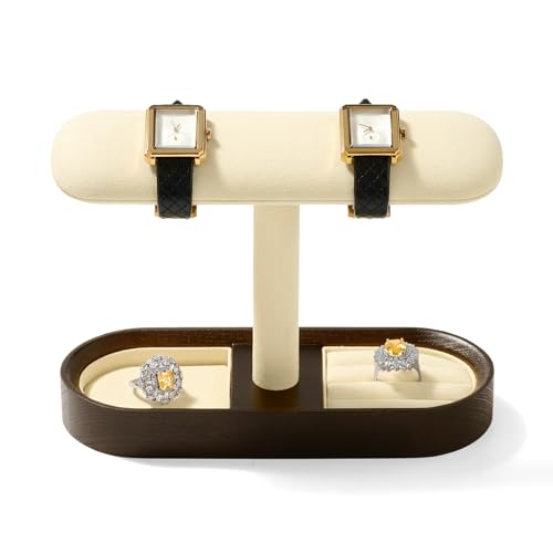 Oirlv Jewelry Organizer Display Stand, Solid Wood Jewelry Storage Multi-Functional Dresser Countertop Display Holder for Home & Retail, Beige - color: Dark White, size: Option 1 regular