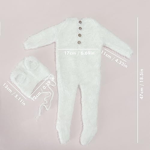 2Pcs Newborn Photography Props Boy Photo Posing Outfits Baby Photoshoots Girl Crochet Bear Hat Romper - color: White B