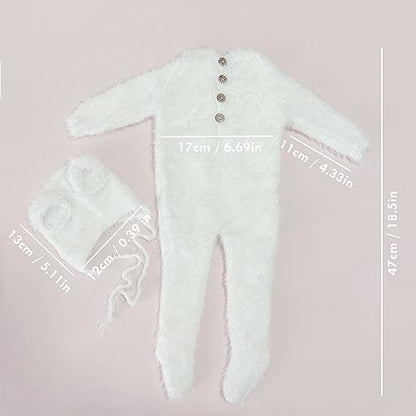 2Pcs Newborn Photography Props Boy Photo Posing Outfits Baby Photoshoots Girl Crochet Bear Hat Romper - color: White B