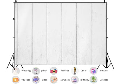 10X5ft Fabric White Painted Wood Plank Backdrop Clean Bright Rustic Texture Background for Newborn Baby Shower Party Decorations Wall Hanging Tapestry Photo Studio Props - size: 10X5ft