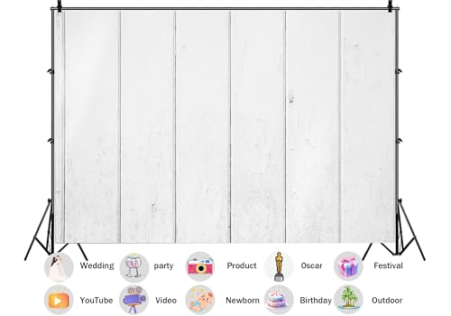 9X6ft Fabric White Painted Wood Plank Backdrop Clean Bright Rustic Texture Background for Newborn Baby Shower Party Decorations Wall Hanging Tapestry Photo Studio Props - size: 9X6ft