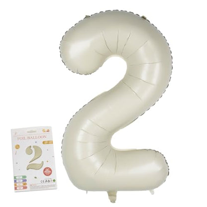 CARGEN 40 Inch Creamy White Number 2 Balloon, Large Beige Foil Mylar Digital 0-9 for Birthday Decorations, Boho Neutral Party Supplies, Wedding Anniversary Photo Props, Helium or Air Fill - style: Number 2