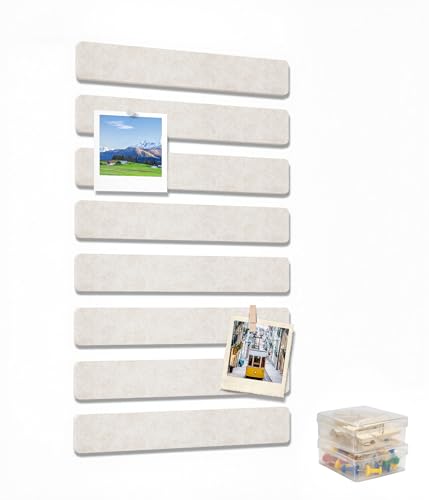Cork Board Strips for Walls, 13" x 2" Felt Bulletin Board Bar Strip, 8 Pack Long Pin Board with Push Pins and Clips for Picture Photos, Oatmeal - color: Oatmeal