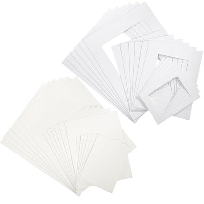 TOPZEA 18 Set White Picture Mat Kit, Include Anti Acid White Core Bevel Cutting Mats and Blank Backing Board, Pre-Cut Frame Matting Complete Set for Photo Prints Artwork, 5 x 7, 8 x 10, 11 x 14 Inch
